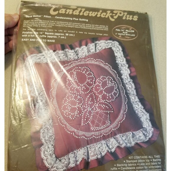 Paragon Candlewick Plus Quilting #0487 Floral Basket 14" Pillow Kit new open pac - Picture 1 of 6